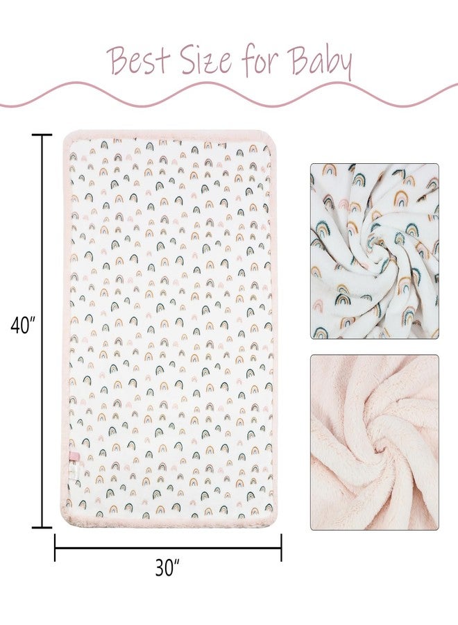 VigorSpring Rainbow Baby Blankets for Girls - 30x40 Inches,Cute Design with Rabbit Faux Fur Backing,Ultra Soft Cozy Fluffy Infant Newborn Toddler Blankets for Stroller Crib - Image 3